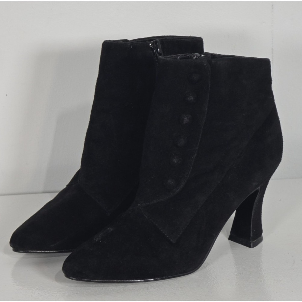 Piatta Womens Boots 6.5 Black Suede Leather Ankle Bootie Mary Poppins Wicked Vtg